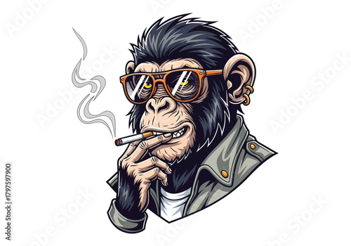 Cool chimpanzee smoking cigarette with sunglasses and jacket for edgy urban lifestyle design