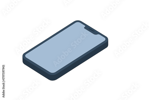 Isometric view of a generic modern mobile phone device with a blank screen for user interface design