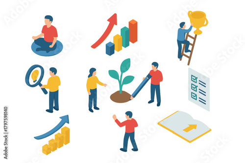 Business development concepts showing growth, success, planning, research, and ambition