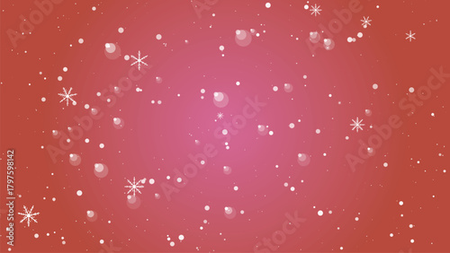 Falling snow and snowflakes on a red background for winter holidays