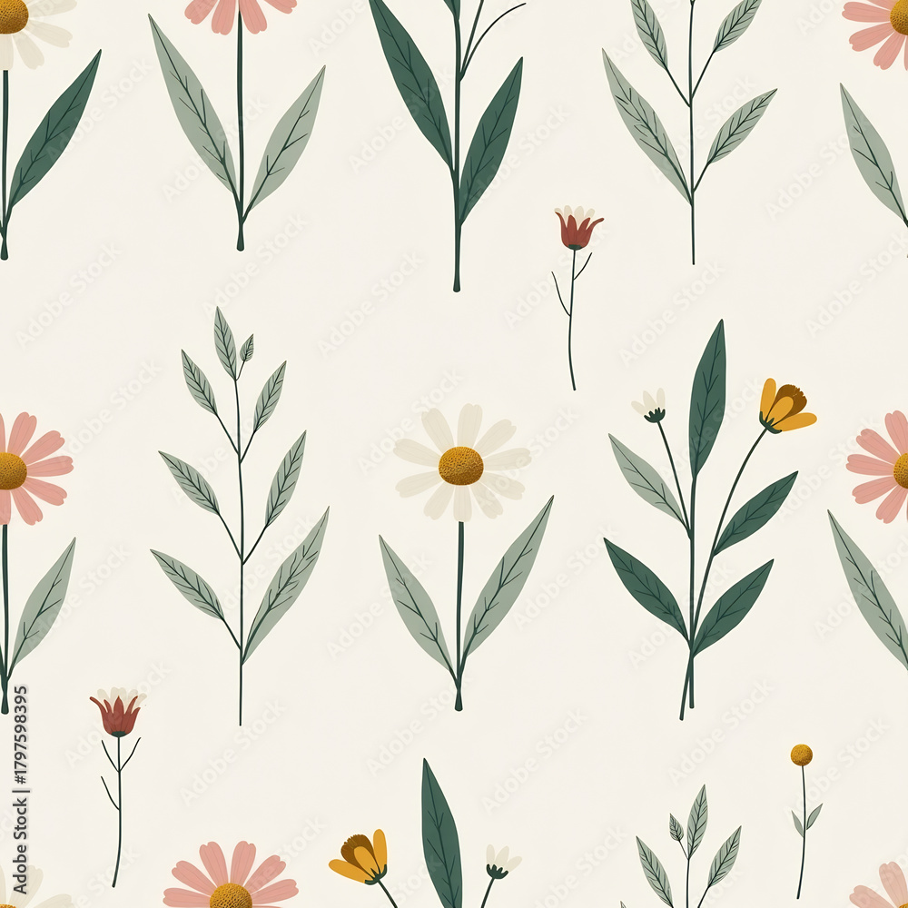 Naklejka premium Urban Botanist: Modern Minimalist Floral Repeat