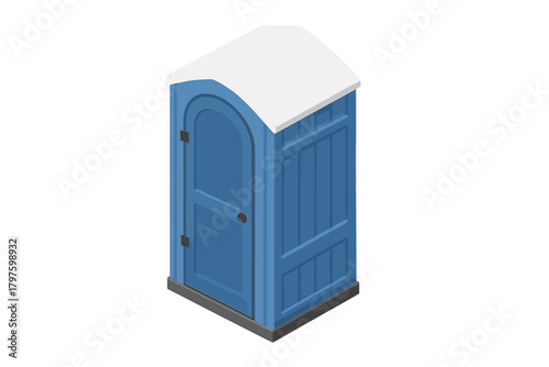 Blue portable chemical toilet cabin isometric view temporary sanitation facility