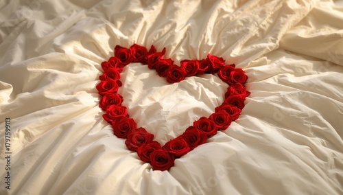 Red rose petals arranged in...