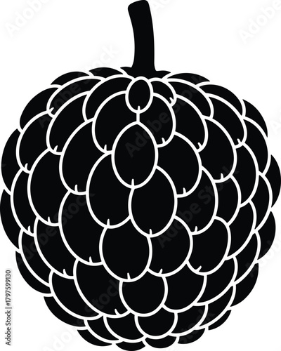 Black and white stylized illustration of a custard apple fruit graphic