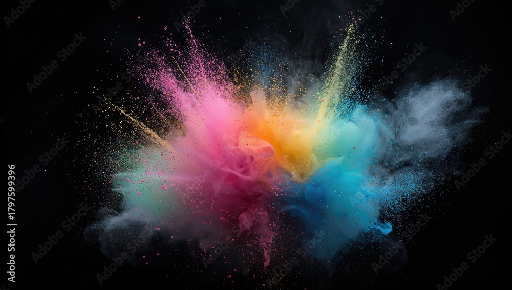 Naklejka premium Colorful powder explosion on dark surface, vibrant texture for creative backgrounds