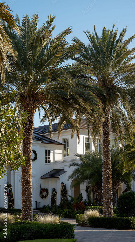 Fototapeta premium Symmetrical Christmas palm trees in Windermere, Florida