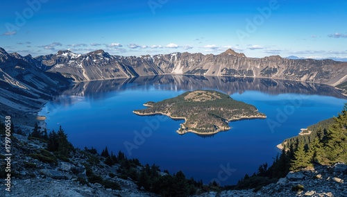 Vivid blue lake encircled b...