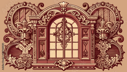 Very beautiful set of engraved Victorian window designs, featuring intricate patterns, ornate frames, and detailed craftsmanship, ideal for historical architecture and decorative design projects.