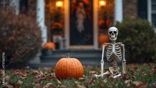 Halloween pumpkin and skele...