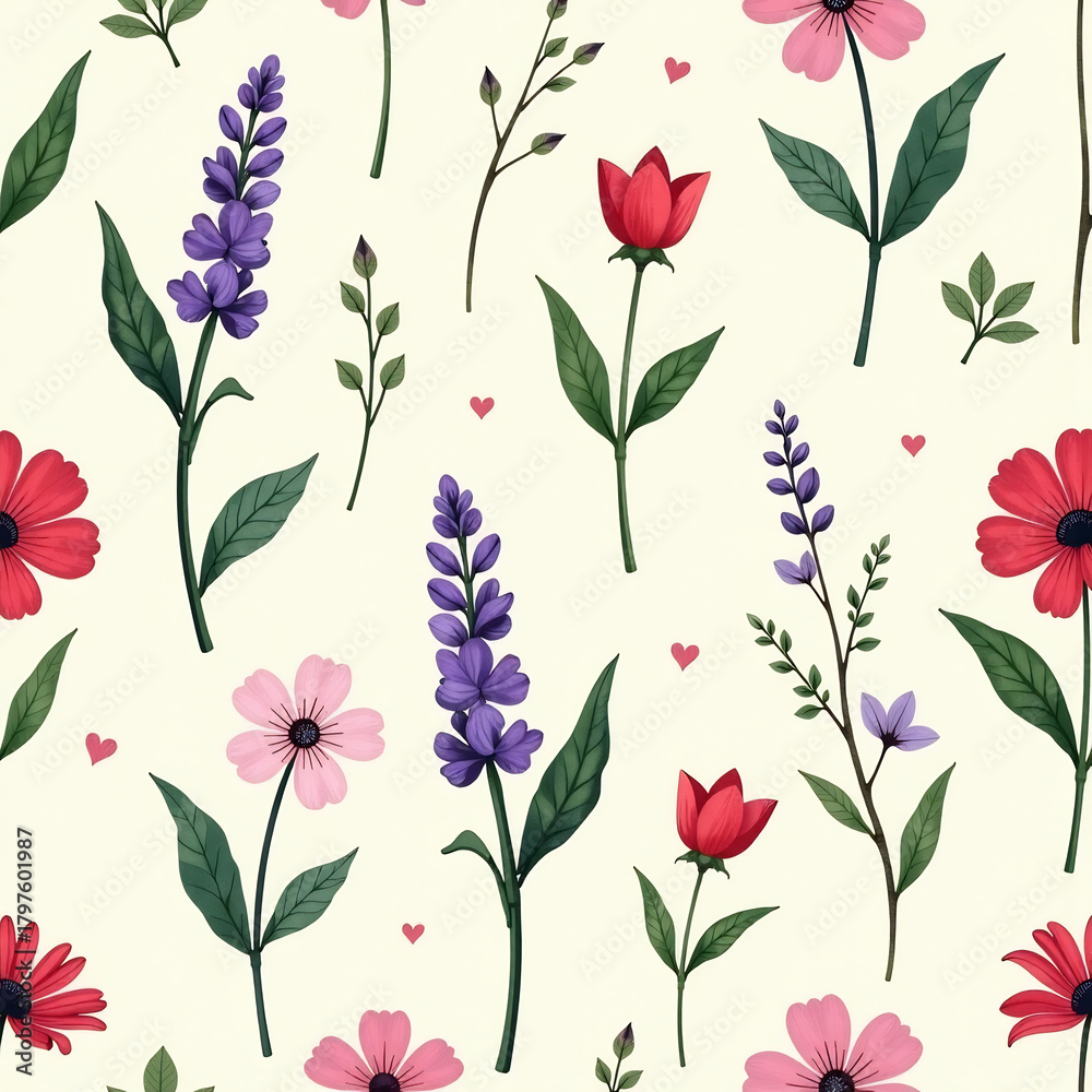 Fototapeta premium Modern Flora Blush: Abstracted Pastel Wildflower Seamless Print