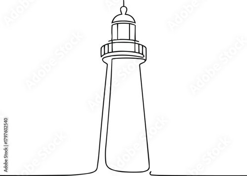 Minimal Lighthouse Line Drawing Continuous Single Line Vector
