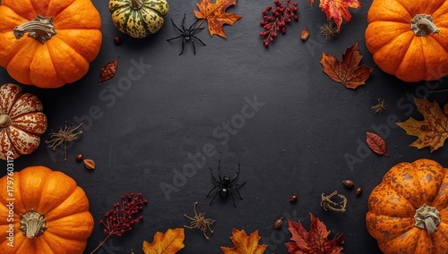 Flat lay of a pumpkin and s...