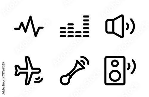 Dynamic Noise Icon Set with Modern Sound, Vibration and Disturbance Symbols for Professional Audio and Alert Visuals