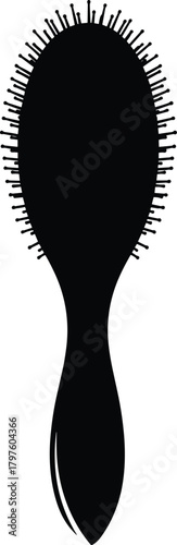 Black silhouette of a hairbrush with rounded bristles on white background object