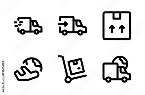 Efficient Delivery and Logistics Icon Set for Modern Shipping Services, Transport Tracking Symbols and Courier Business Visual Resources