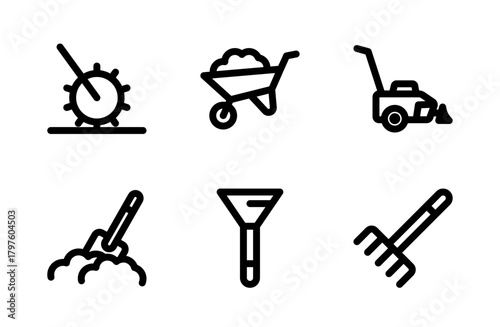 Durable Garden Tools Icon Set for Modern Landscaping Equipment Symbols and Professional Outdoor Gardening Graphic Resources