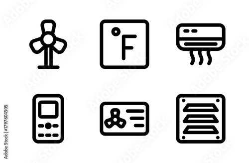 Efficient Air Conditioning Icon Set for Modern Cooling Systems, Climate Control Symbols and Professional HVAC Design Graphic Resources