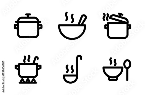 Essential Cooking Icon Set for Modern Culinary Tools, Kitchen Equipment Symbols and Professional Food Preparation Graphic Resources
