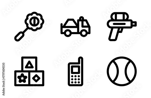 Adorable Baby Toys Icon Set for Modern Childhood Play Symbols and Professional Nursery Product Graphic Resources