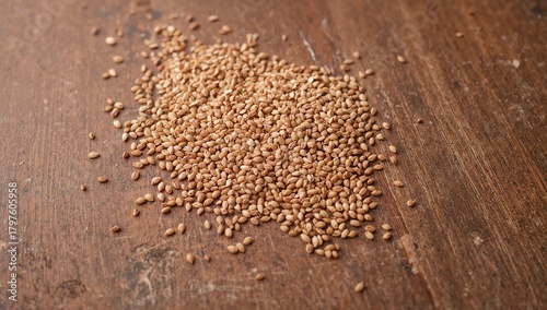 Sesame seeds scattered on a...