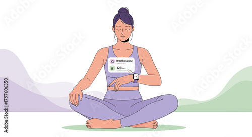 Mindful technology, digital wellbeing, serene yoga with health monitoring smartwatch application