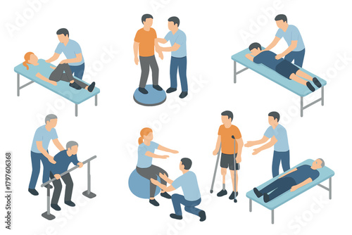 Physical therapy sessions rehabilitation exercises patient recovery assistance and medical treatment