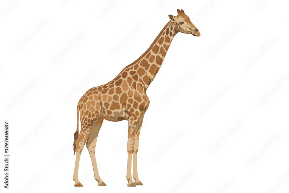 Fototapeta premium Large adult giraffe standing gracefully isolated on a clean white background