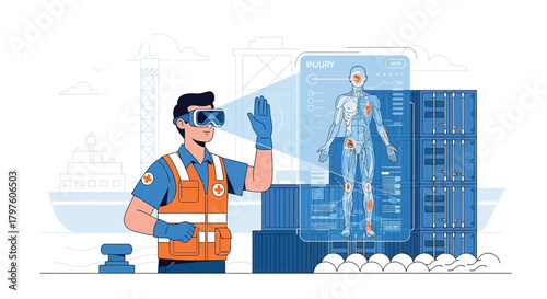 Medical professional using augmented reality for remote diagnostics and patient care in industrial