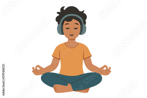 Peaceful meditation practice with headphones promoting relaxation and mindfulness