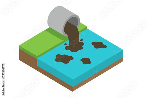 Industrial discharge pipe pouring dark toxic waste into a body of water causing severe environmental pollution