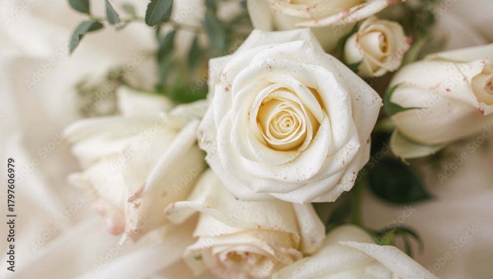 Obraz premium White roses with blemishes, indicating potential decay risk