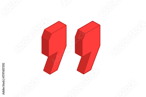 Red three dimensional quotation marks symbol isolated on white background