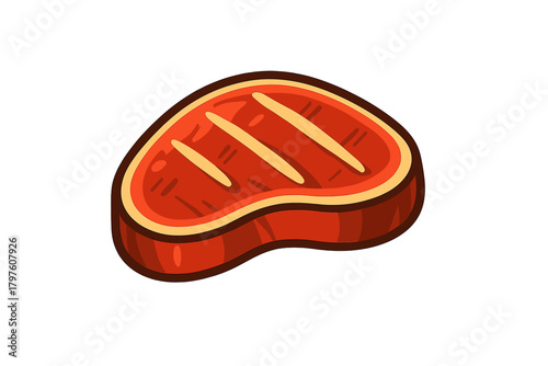 Thick cut grilled steak or beef with prominent grill marks ready for barbecue
