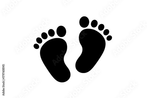 Minimalist graphic symbol showing two bare feet prints standing or walking