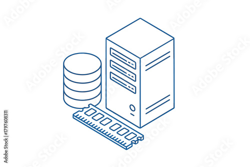 Isometric server hardware, database storage, and memory module for cloud computing infrastructure