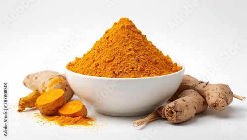 Turmeric powder in a white ...