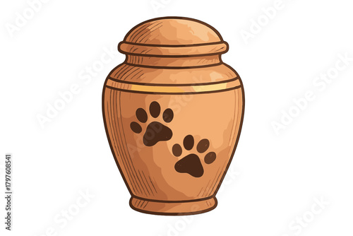 Decorative wooden pet cremation urn with paw prints for remembrance and loss