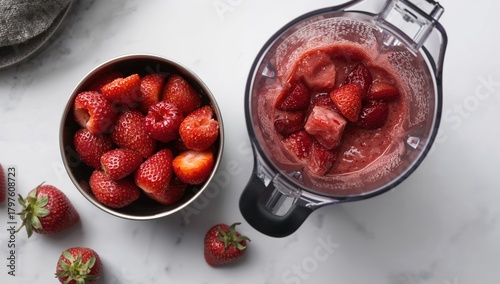 Fresh strawberries in a ble...