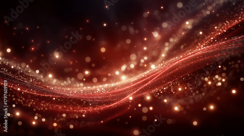 Abstract Red Sparkle:  A captivating display of flowing red lines and shimmering particles dances against a dark backdrop, creating an atmosphere of celestial beauty and cosmic wonder. 