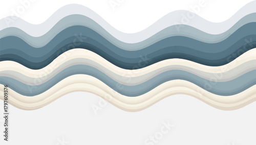 Abstract Wavy Paper Cut Background with Blue and White Tones