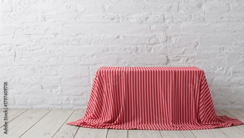 Red striped tablecloth on a...