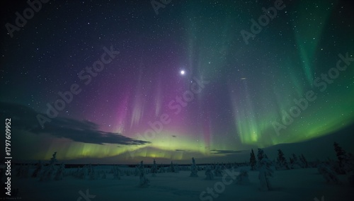 Aurora Borealis Shining Ove...