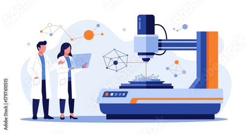 Scientists working with advanced machinery for molecule research and nanotechnology projects