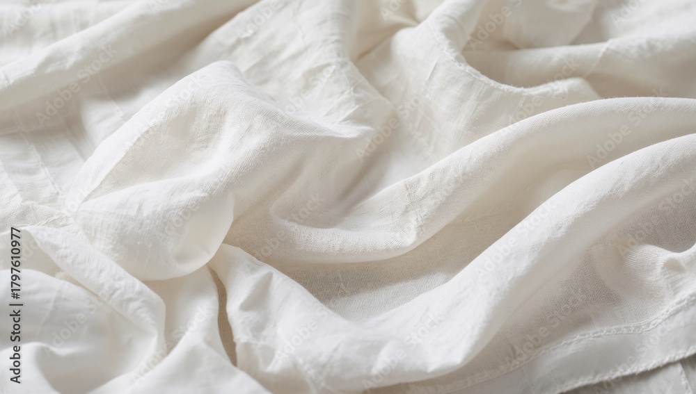 Fototapeta premium White bedding sheets texture ideal for editorial header background, fabric, pattern
