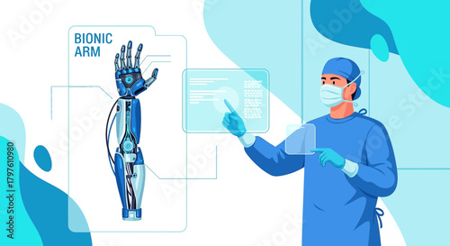 Surgeon interfaces with a bionic arm technology through a transparent digital interface