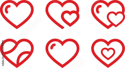 Set of red heart icon. Vector symbols of love, romance, and connection.perfect for Valentine's Day or emotional content.