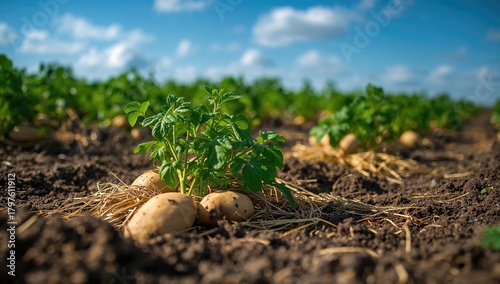 Potato crop with tubers nes...