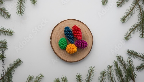 Cones displayed on a white ...
