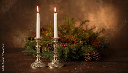 Two candles in candlesticks...