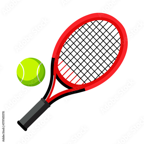 Illustration of a red tennis racket and a green tennis ball